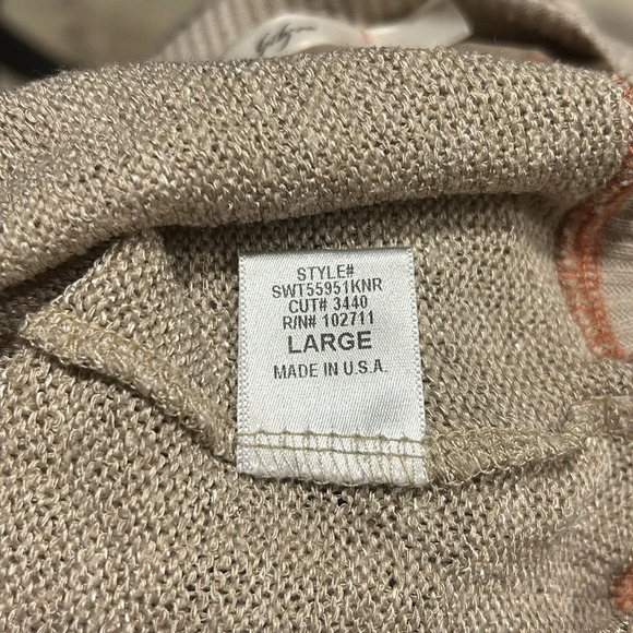 Gibson‎ Women’s Tan w Orange Stitching LS Lightweight Chiffon Accents Top Large - Picture 10 of 11